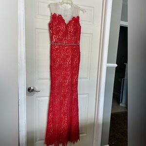 Angela & Alison Red Lace Evening Gown
